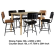 Benjara Hom 7pc Counter Height Dining Set- 6 Faux Leather Chairs- Camel Brown