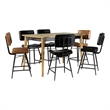 Benjara Hom 7pc Counter Height Dining Set- 6 Faux Leather Chairs- Camel Brown