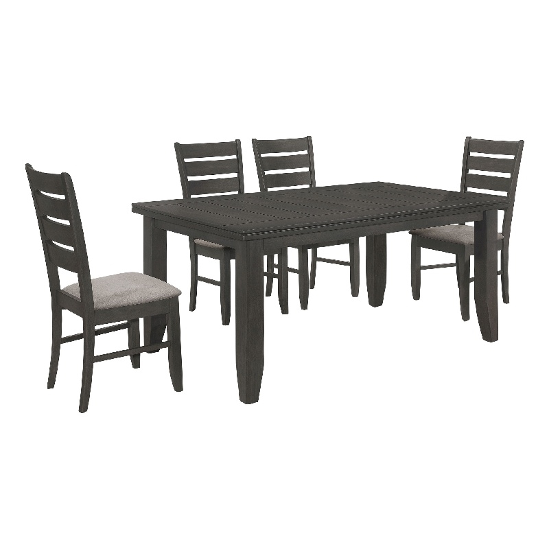 Benjara Diyi 5pc Dining Table and 4 Chairs Set w Dark Gray Seats and Ladder Back