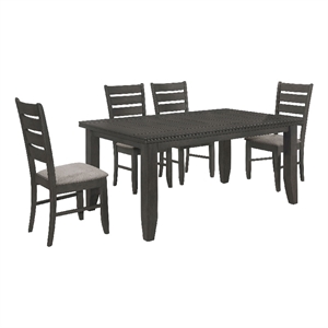 Benjara Diyi 5pc Dining Table and 4 Chairs Set w Dark Gray Seats and Ladder Back