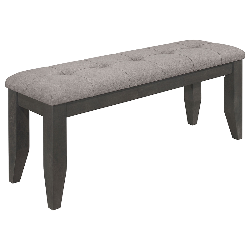 Benjara Diyi 6pc Dining Table- Bench- and 4 Chairs Set w Dark Gray Seats