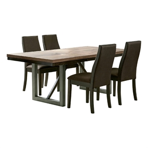 Benjara Zor 5pc Dining Set- 60-77&quot Extendable Table- 4 Chairs- Dark Brown