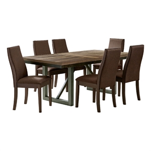 Benjara Zor 7pc Dining Set- 60-77&quot Extendable Table- 6 Chairs- Dark Brown