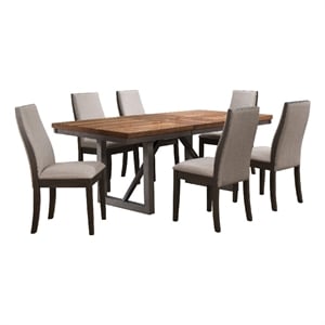 Benjara Zor 7pc Dining Set- 60-77&quot Extendable Table- 6 Chairs- Taupe Gray