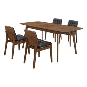Benjara Bera 5pc Dining Set w Chairs- 59-75&quot Extendable- Walnut Brown/Black