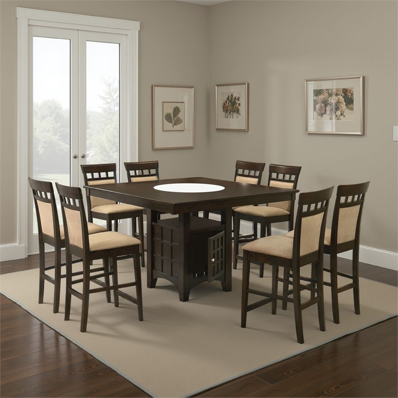 Benjara Uric Counter Height Dining Table Set w/ Wine Storage - Brown/Tan