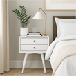 Ian Small Nightstand w 2 Drawers- Modern White Solid Mahogany Wood