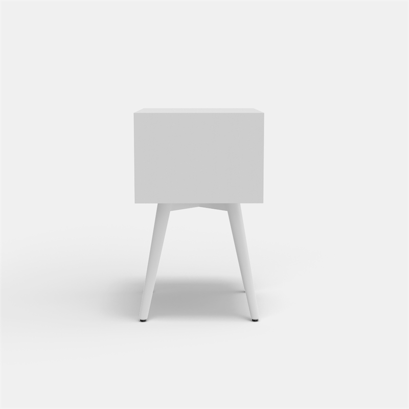 Ian Small Nightstand w 2 Drawers- Modern White Solid Mahogany Wood