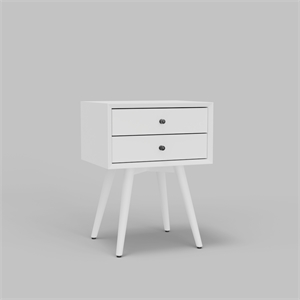 Ian Small Nightstand w 2 Drawers- Modern White Solid Mahogany Wood