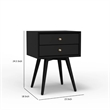 Ian Small Nightstand w 2 Drawers- Modern Black Solid Mahogany Wood