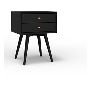 Ian Small Nightstand w 2 Drawers- Modern Black Solid Mahogany Wood