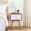 Ian Small Nightstand- 2 Drawers- Brown and White Solid Mahogany Wood