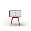 Ian Small Nightstand- 2 Drawers- Brown and White Solid Mahogany Wood