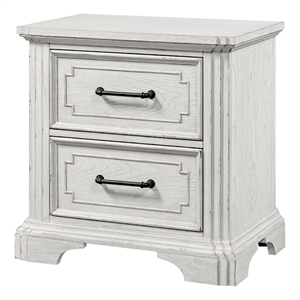 Lesy Nightstand- 2 Drawers- Black Metal- Vintage White Poplar Wood