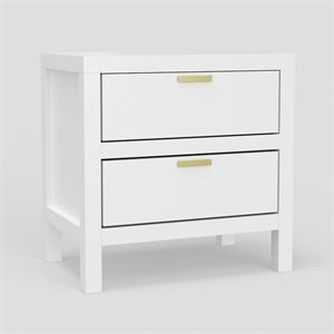 Fery Nightstand- 2 Drawers- Gold Metal Handles- White Solid Pine Wood