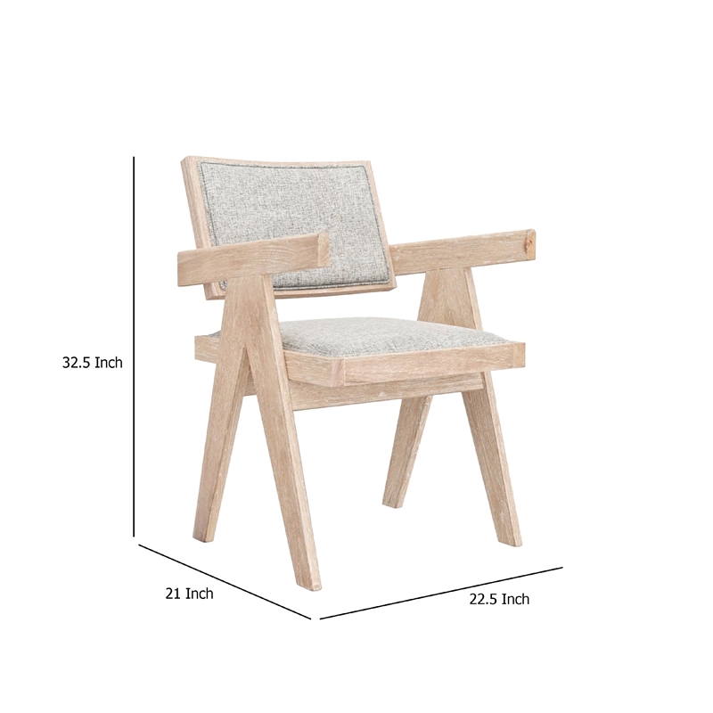 Hela Dining Armchair Set of 2- Gray Fabric- Driftwood Brown Rubberwood