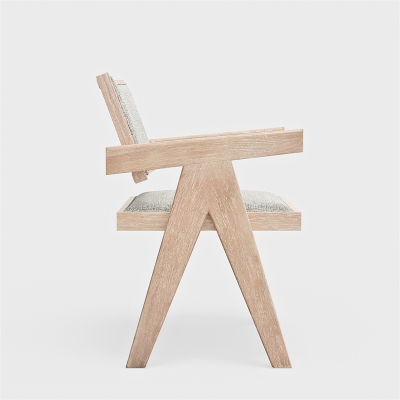 Hela Dining Armchair Set of 2- Gray Fabric- Driftwood Brown Rubberwood