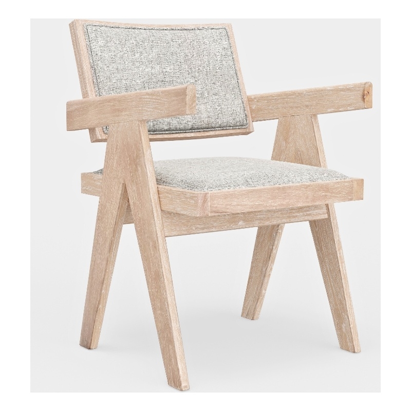 Hela Dining Armchair Set of 2- Gray Fabric- Driftwood Brown Rubberwood
