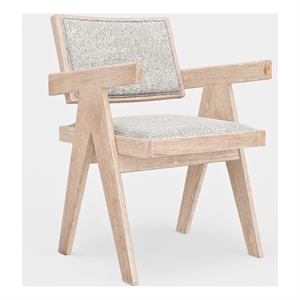 Hela Dining Armchair Set of 2- Gray Fabric- Driftwood Brown Rubberwood