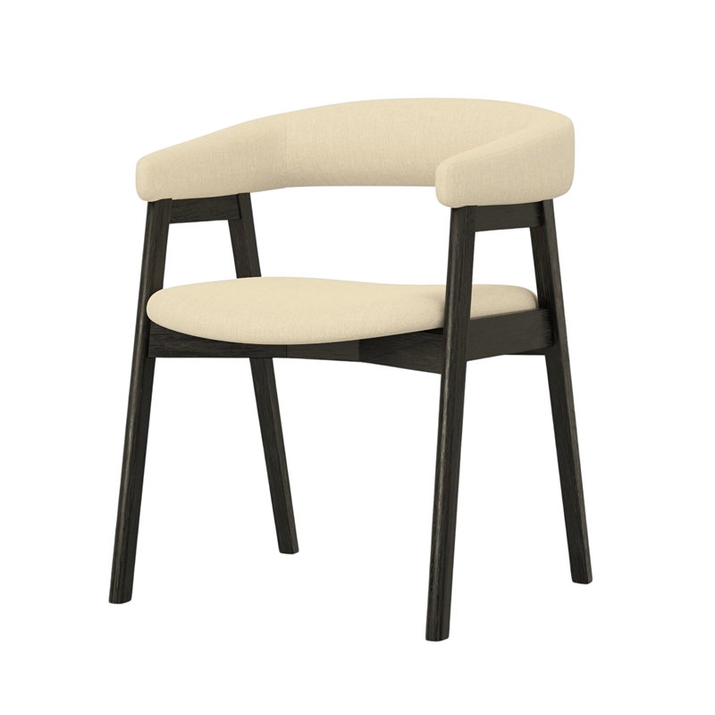 Vecy Dining Chair Set of 2- Curved Back- Gray Fabric- Vintage Black