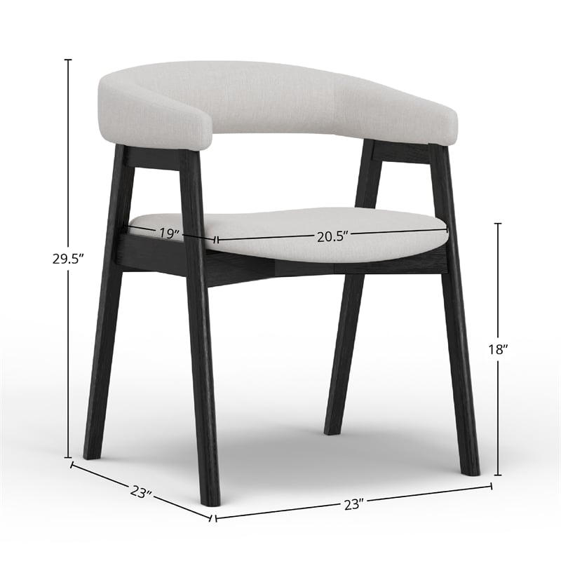 Vecy Dining Chair Set of 2- Curved Back- Gray Fabric- Vintage Black