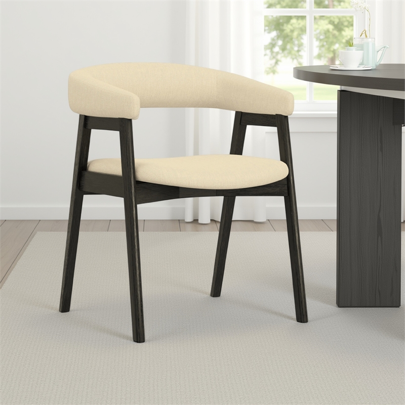 Vecy Dining Chair Set of 2- Curved Back- Gray Fabric- Vintage Black