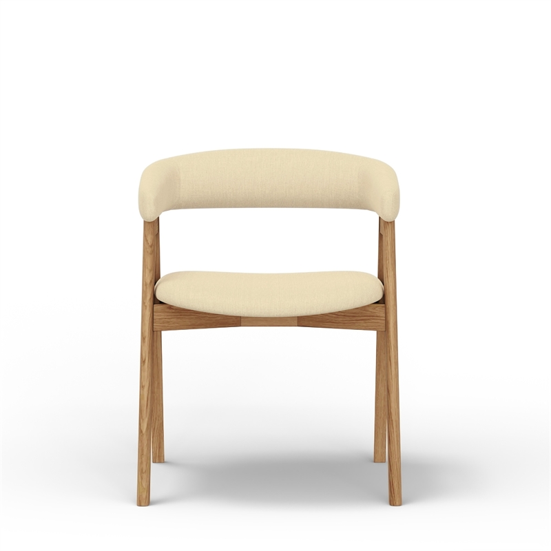 Vecy Dining Chair Set of 2- Curved Back- Gray Fabric- Brown Rubberwood