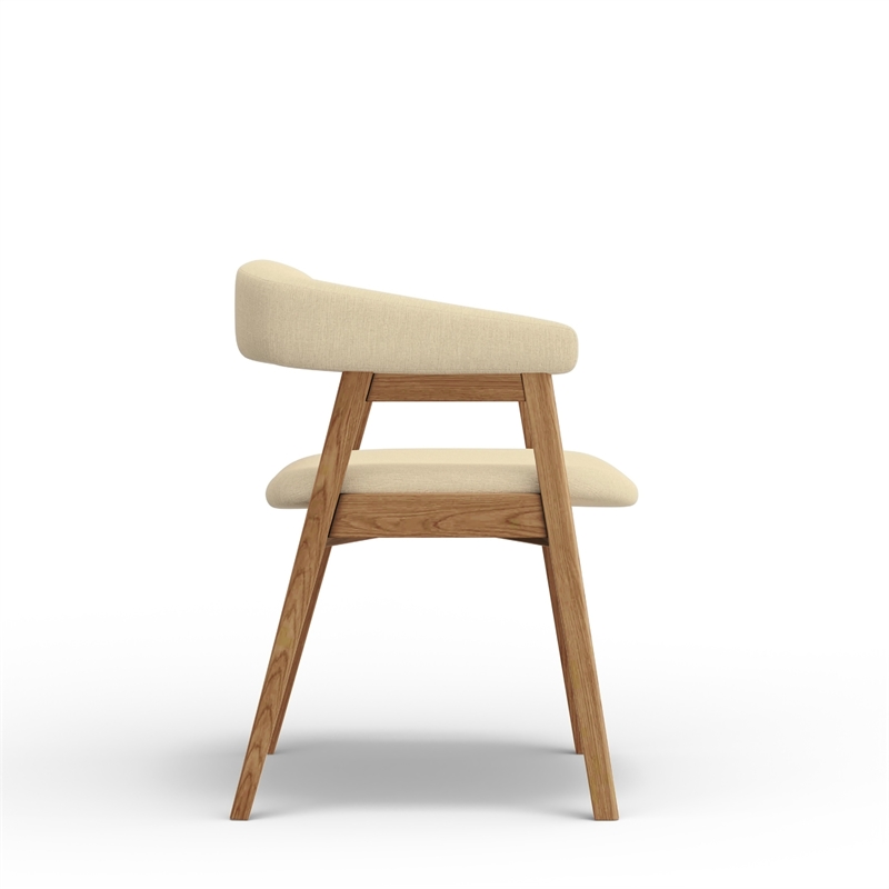 Vecy Dining Chair Set of 2- Curved Back- Gray Fabric- Brown Rubberwood