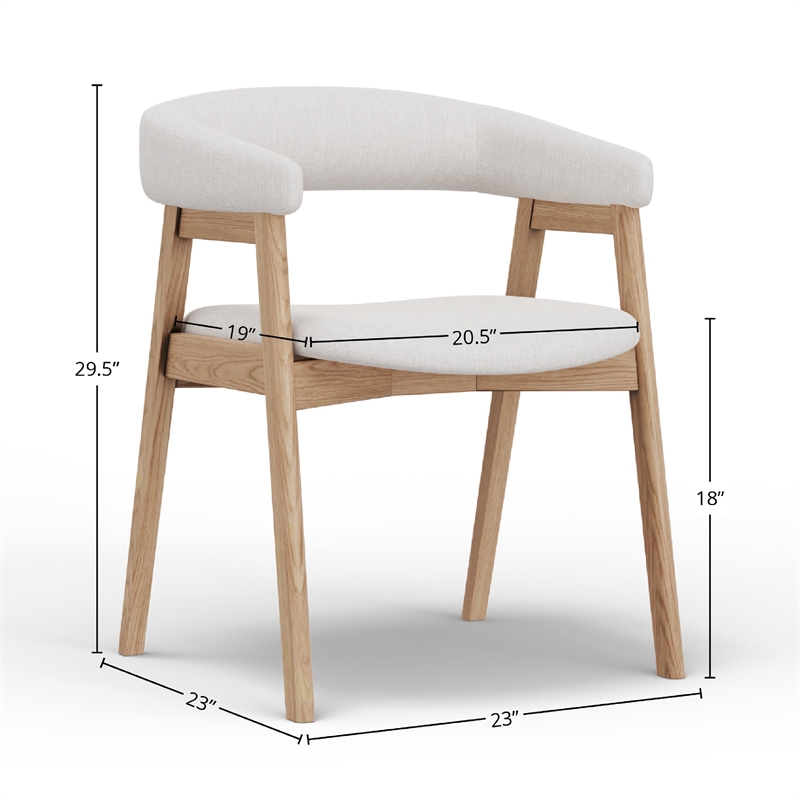 Vecy Dining Chair Set of 2- Curved Back- Gray Fabric- Brown Rubberwood