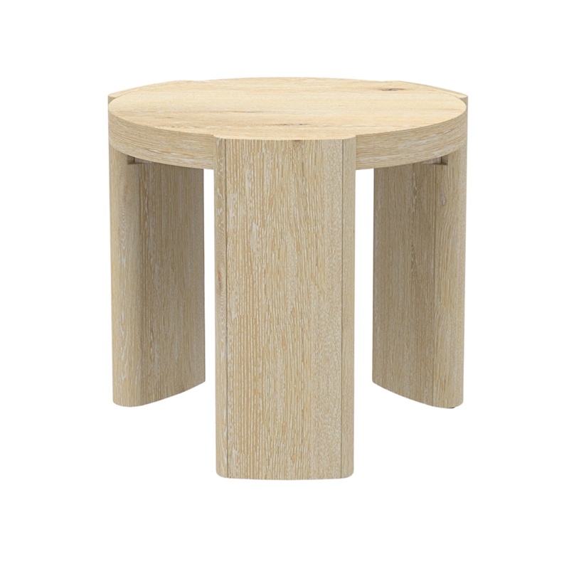 Lony Side End Table- 20 Inch Round- Modern Panel Legs- Natural Brown