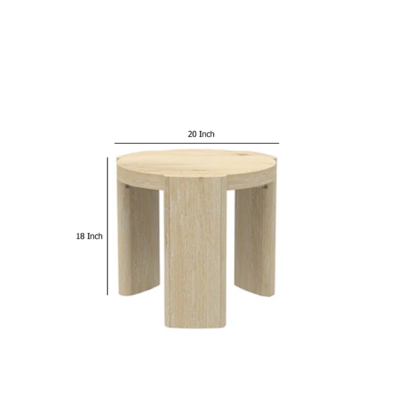 Lony Side End Table- 20 Inch Round- Modern Panel Legs- Natural Brown
