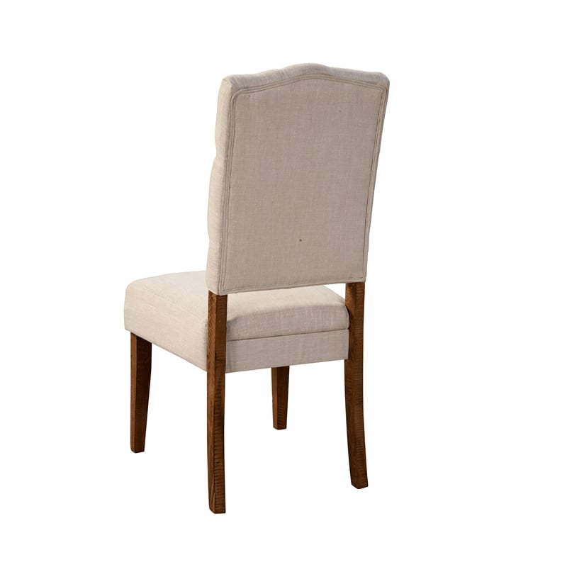 Bela Dining Chair Set of 2- Tufted Beige Back- Brown Acacia Wood