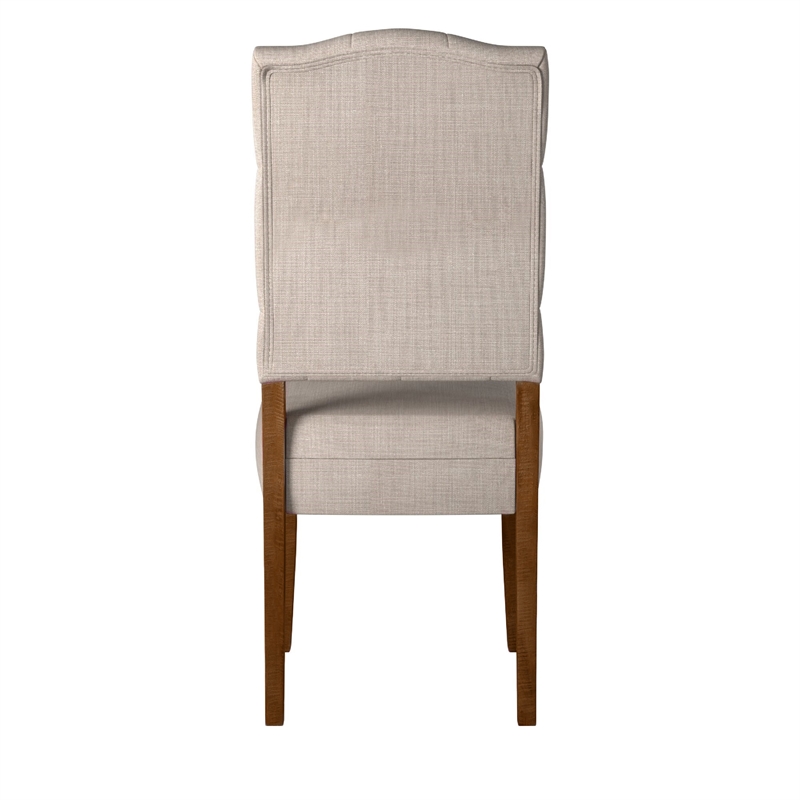 Bela Dining Chair Set of 2- Tufted Beige Back- Brown Acacia Wood