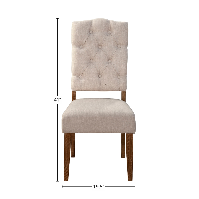 Bela Dining Chair Set of 2- Tufted Beige Back- Brown Acacia Wood