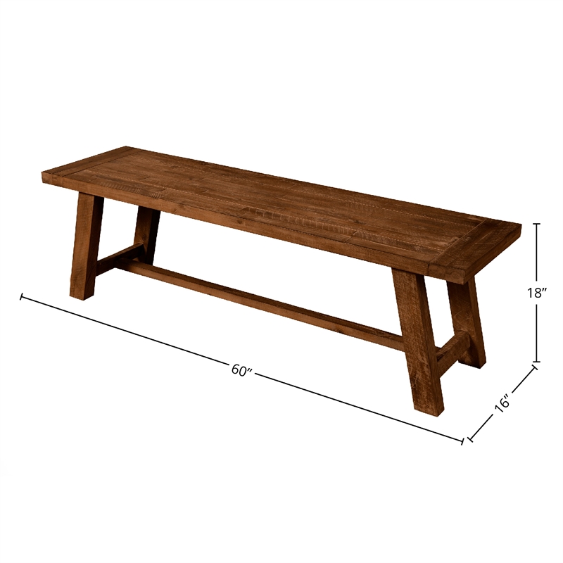 Bela Dining Bench- 60 Inch Rectangular Seat- Rich Brown Acacia Wood