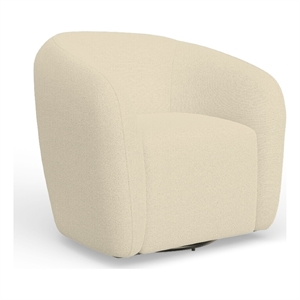 Mery Swivel Chair- Barrel Back- Ivory Upholstery- Solid Acacia Wood