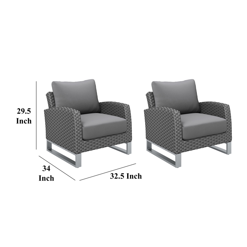 Kiu 2pc Outdoor Sofa Armchair- Woven Gray Aluminum Frame and Cushion