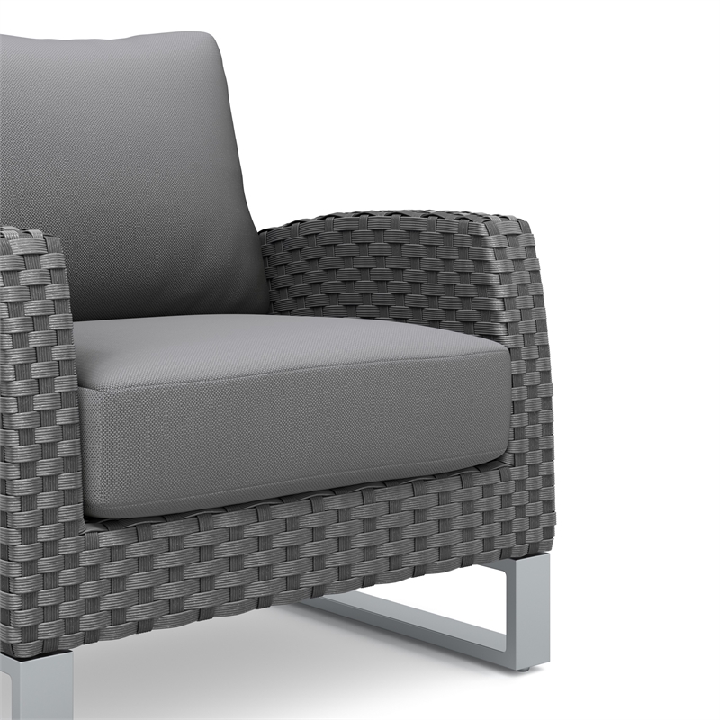 Kiu 2pc Outdoor Sofa Armchair- Woven Gray Aluminum Frame and Cushion