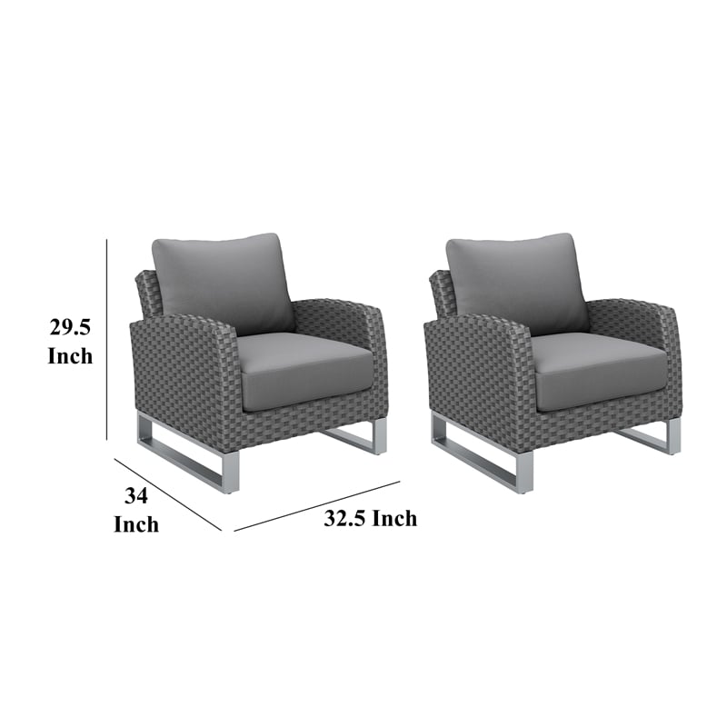 Kiu 2pc Outdoor Sofa Armchair- Woven Gray Aluminum Frame and Cushion