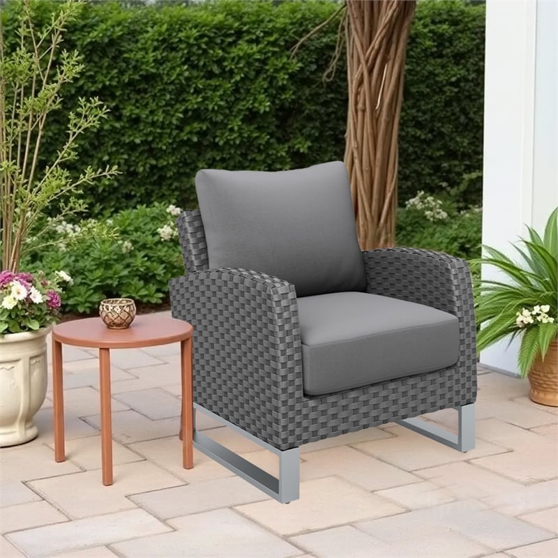 Kiu 2pc Outdoor Sofa Armchair- Woven Gray Aluminum Frame and Cushion