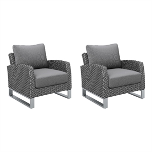 Kiu 2pc Outdoor Sofa Armchair- Woven Gray Aluminum Frame and Cushion