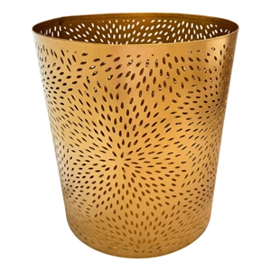 10&quot Decorative Iron Wastebasket Trash Can - Matte Gold - Leaf Etched Design