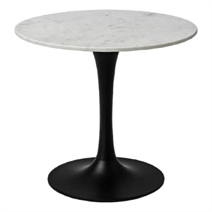 Mara Dining Table - 30 Inch Round White Genuine Marble Top - Black Base