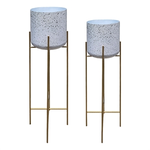 Aira 39- 46&quot Tall Planters Set of 2 - Gold Foldable Metal Stand - White