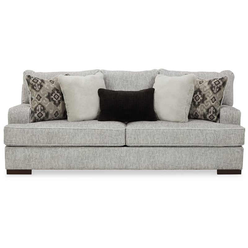 Cado 95 Inch Sofa- 5 Accent Pillows- Reversible Cushion- Gray Polyester