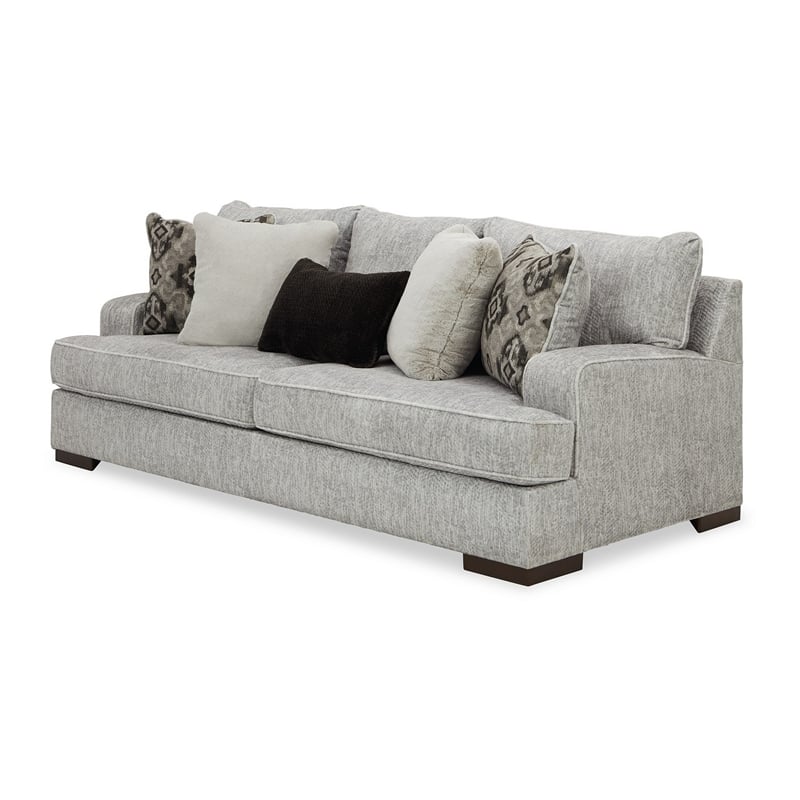 Cado 95 Inch Sofa- 5 Accent Pillows- Reversible Cushion- Gray Polyester