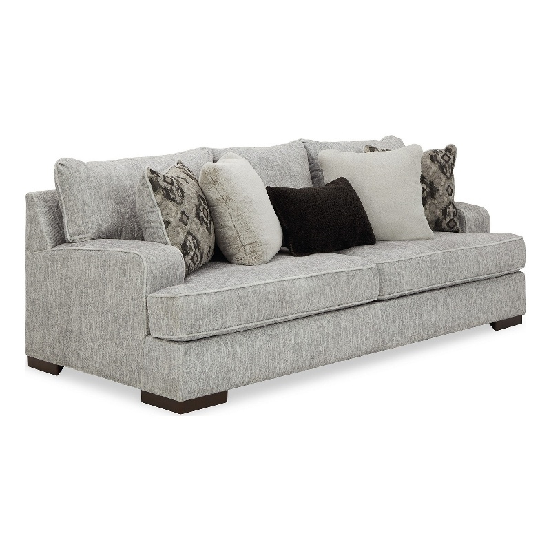 Cado 95 Inch Sofa- 5 Accent Pillows- Reversible Cushion- Gray Polyester