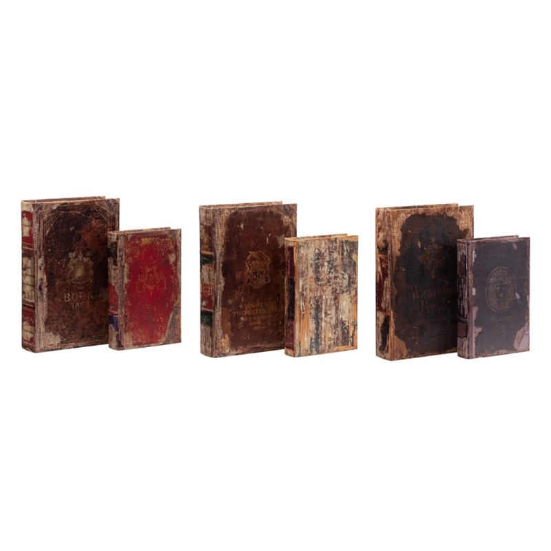 Set of 6 Antique Distressed Book Boxes- Multicolor- 3 Assortment