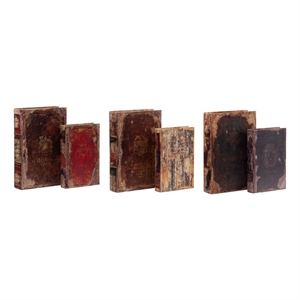 Set of 6 Antique Distressed Book Boxes- Multicolor- 3 Assortment