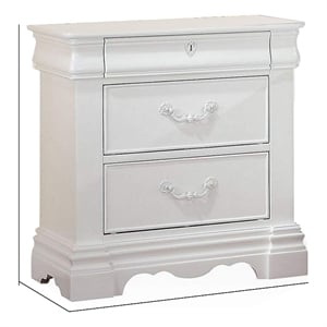 Three Drawer Nightstand With One Hidden Top Drawer And Scalloped Feet- White